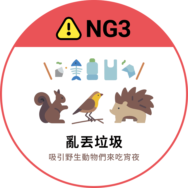 NG3：亂丟垃圾-吸引野生動物們來吃宵夜醒