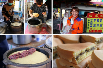 台南 大灣板煎嗲 永康大灣在地人最愛的台式下午茶點 花生芝麻、紅豆及芋頭超好吃 從咸豐5年流傳至今的煎餅點心 開了40多年的古早味美味 大灣廣護宮前無名小攤子